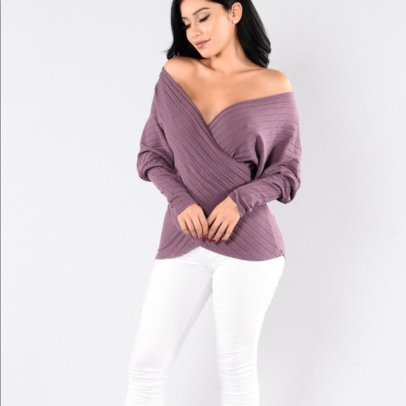 Fashion Nova Sweaters - Fashion Nova Off the Shoulder Ribbed Wrap Sweater